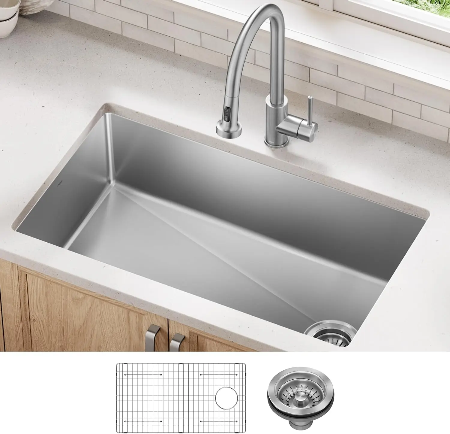 Fairlane 33-inch Undermount Single Bowl 18-Gauge Stainless Steel Kitchen Sink, KHU640-33