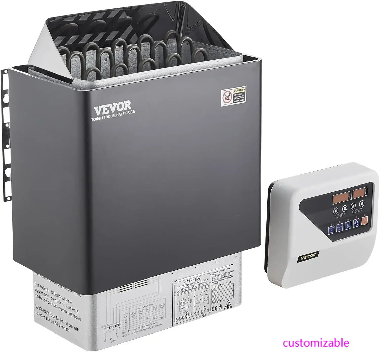 Sauna Heater, 9KW 220V Electric Sauna Stove, Steam Bath Sauna Heater with External Digital Controller, 3h Timer & Adjustable Tem