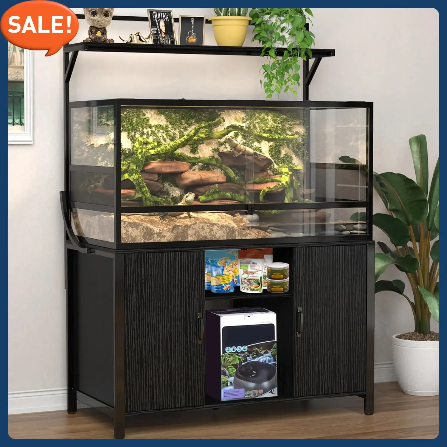 Reptile Tank Stand Terrarium Stand with Cabinet for Accessories Storage 48" X 24" Tabletop Fits up to 120 Gallon Bearded Dragon