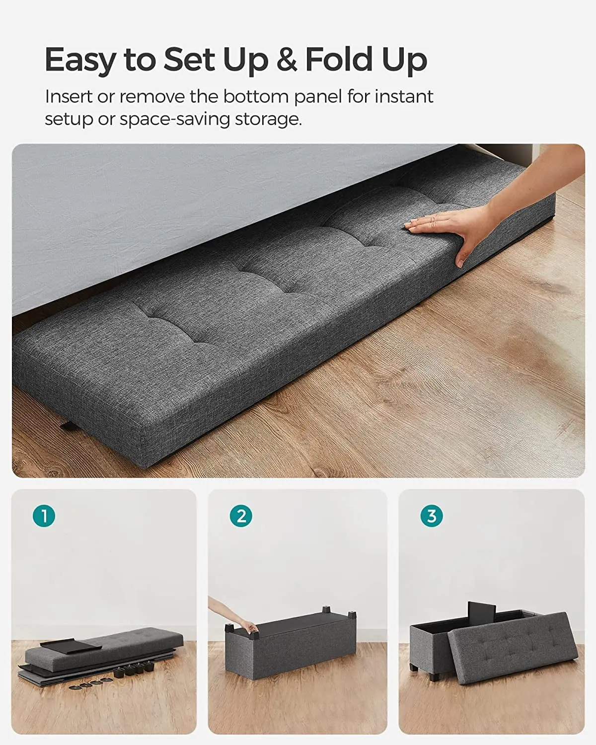 43.3" Storage Ottoman Bench Ottoman with Storage Coffee Table Holds Up to 660 lb for Living Room Dark Gray