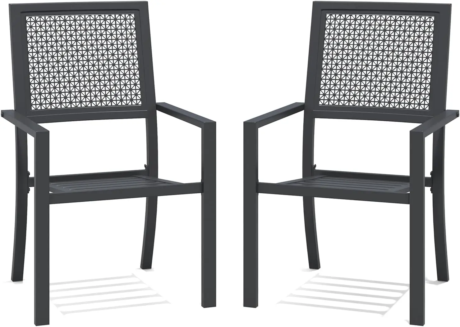 Outdoor Metal Dining Chairs, 2 Pieces Outdoor Patio Dining Chair with Armrest, Stackable Arm Chairs with Heavy-Duty E-Coating