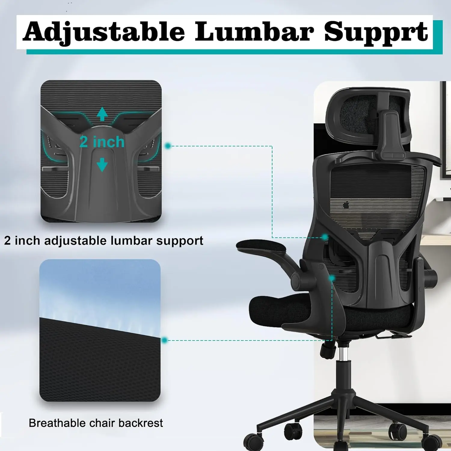 Ergonomic Office Chair, High Back Mesh Desk Chair with Molded Foam Cushion, Adjustable Headrest, Lumbar Support,