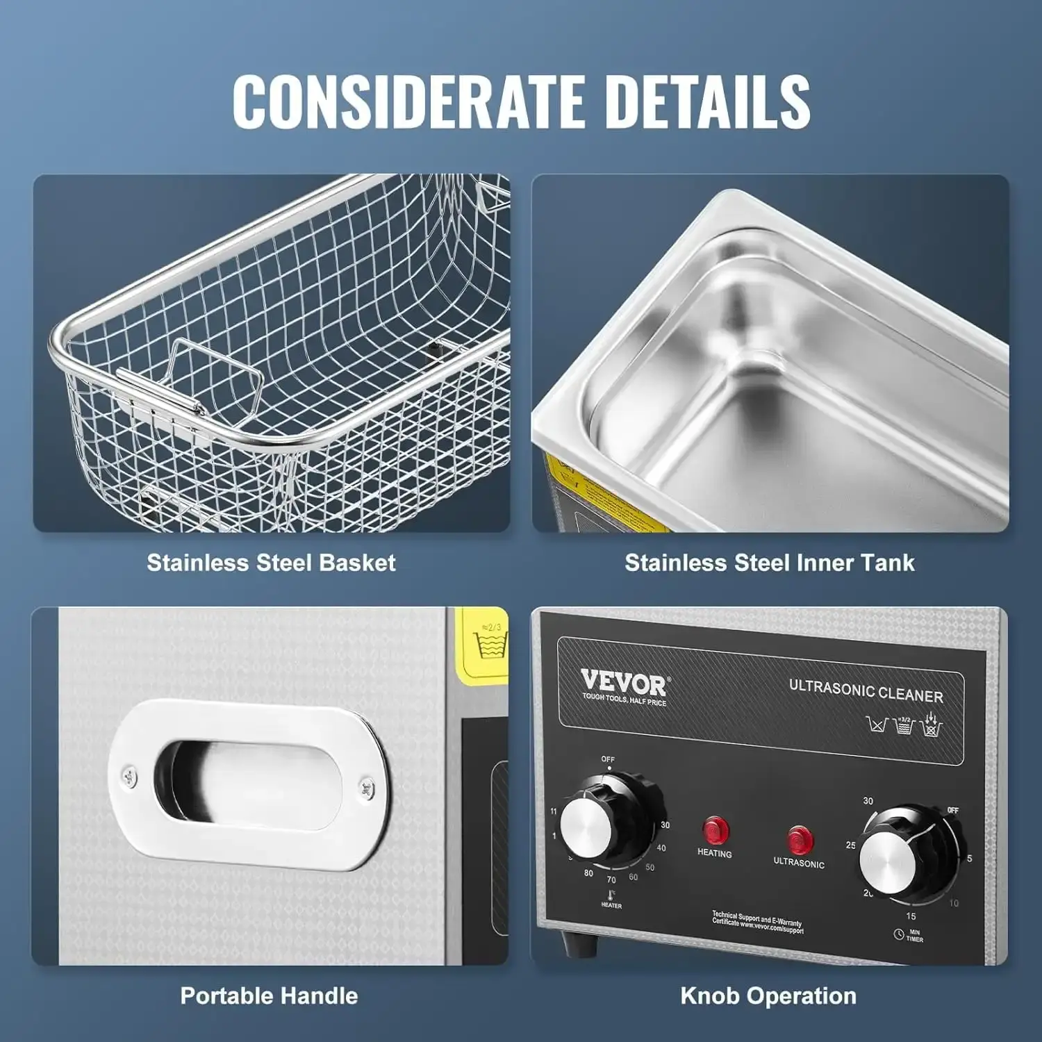 3L Ultrasonic Cleaner with Heater and Timer, 150W Stainless Steel Ultrasonic Cleaner Machine with Degas & Gentle Modes