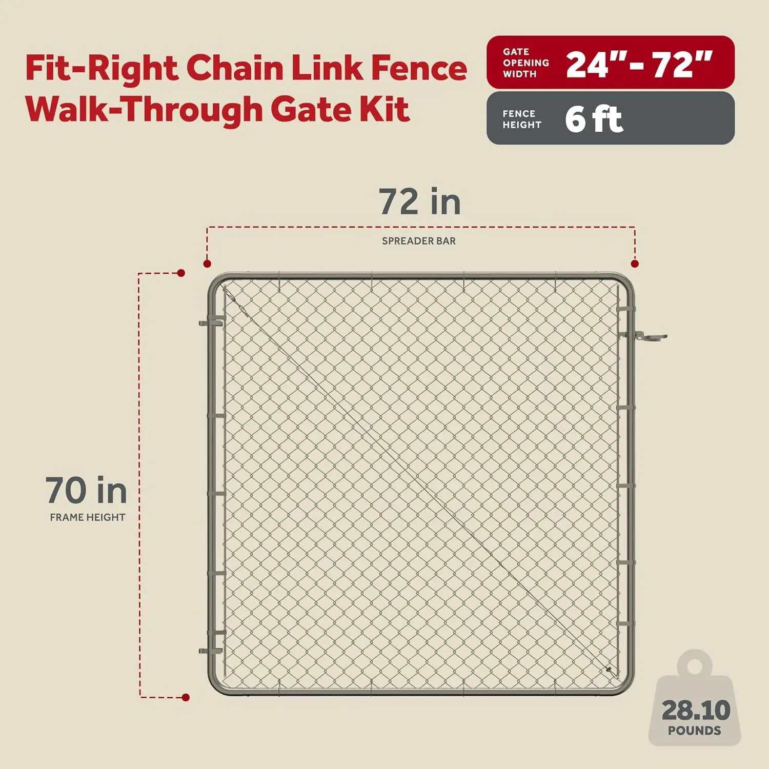 Chain Link Fence Gate w/Round Frame, Fits 24-72 in. Openings & Up to 12 ft. - Heavy-Duty Outdoor