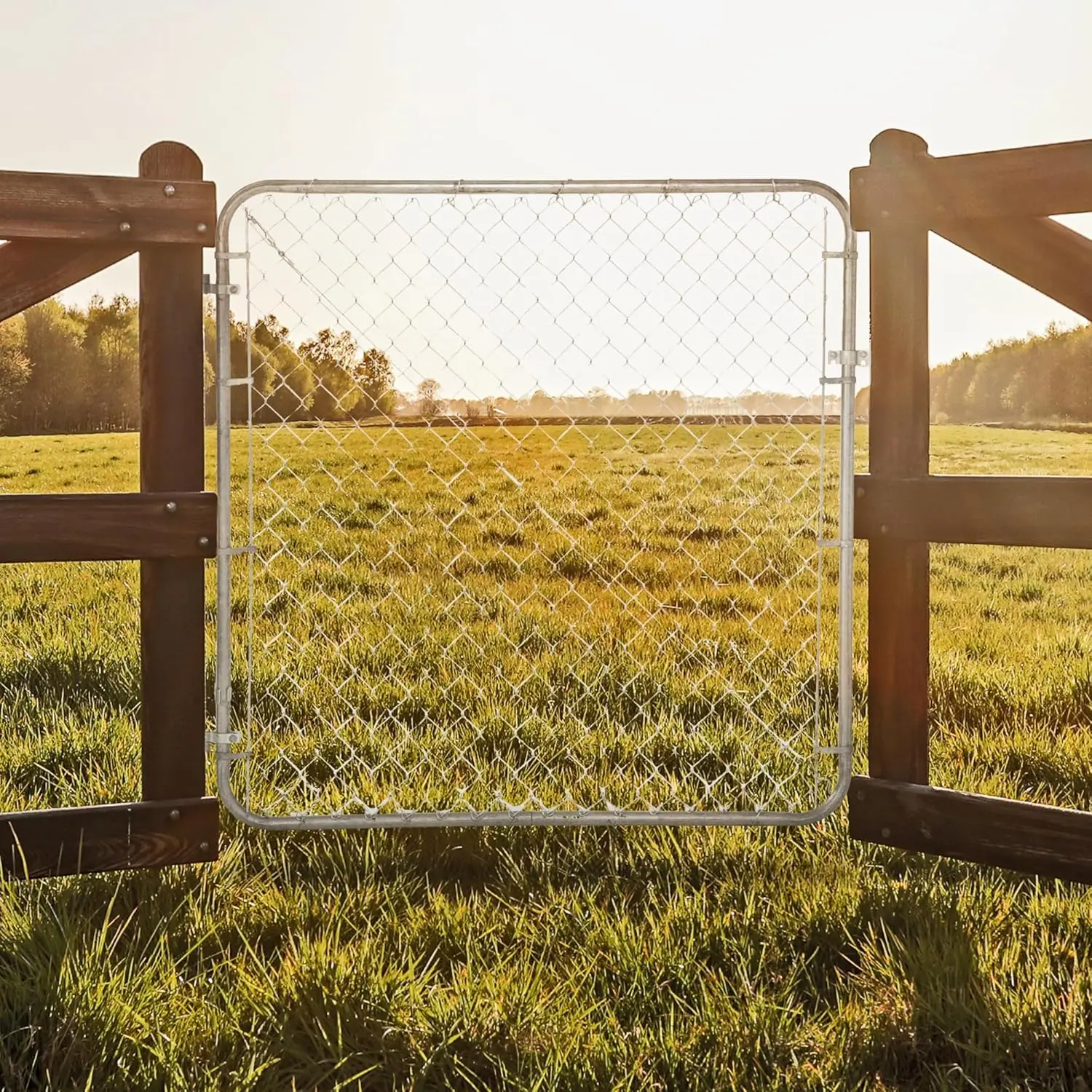 Chain Link Fence Gate w/Round Frame, Fits 24-72 in. Openings & Up to 12 ft. - Heavy-Duty Outdoor