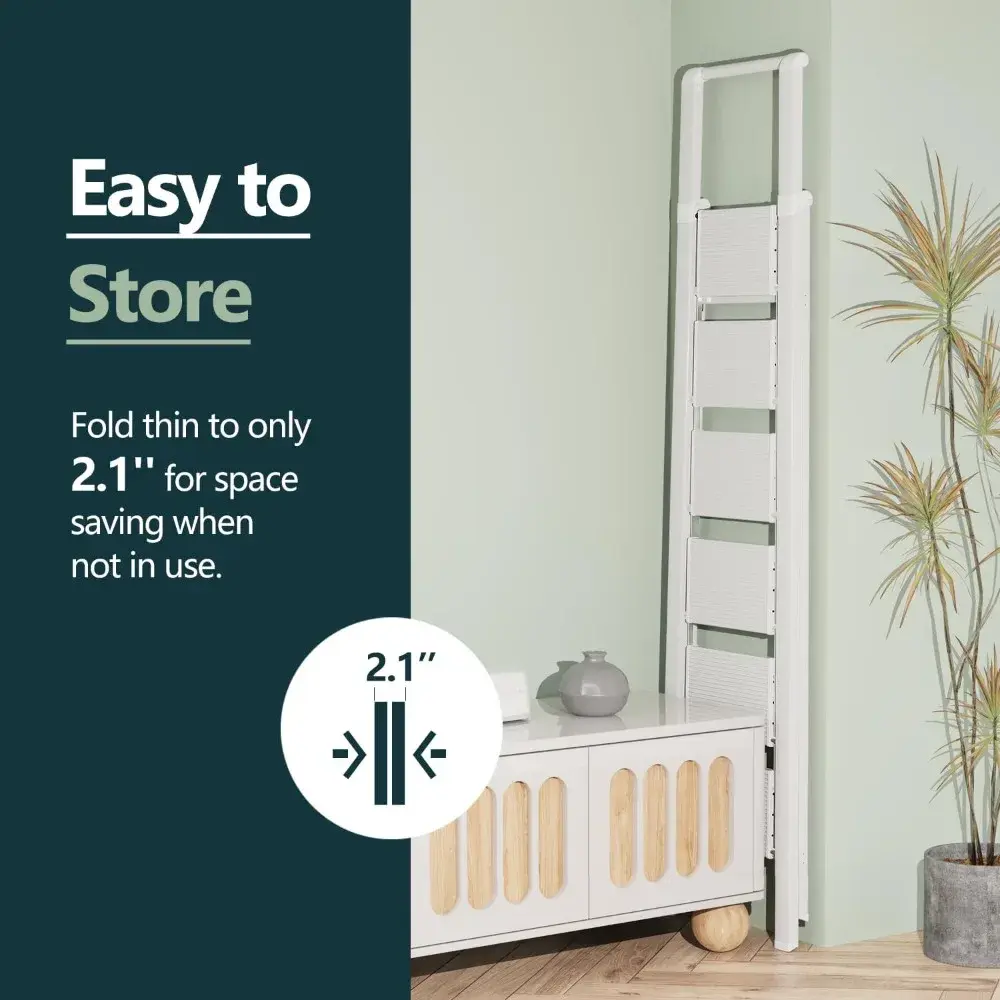 6 Step Ladder, Lightweight Folding ladders with Wide Pedals, Slim Stepladder for Narrow Spaces, Tall Ladder for High Ceilings w
