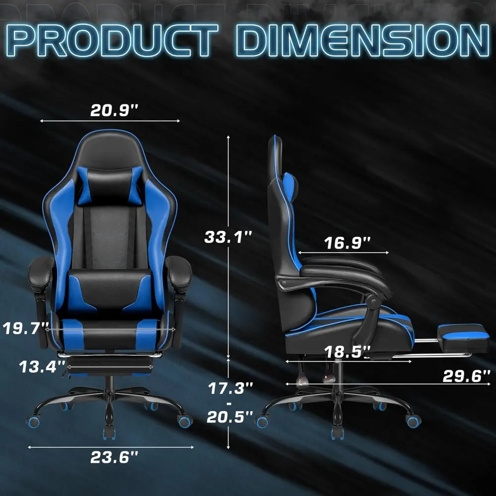 Gaming Chair, Video Game Chair with Footrest and Massage Lumbar Support, Ergonomic Computer Chair Height Adjustable with Swivel