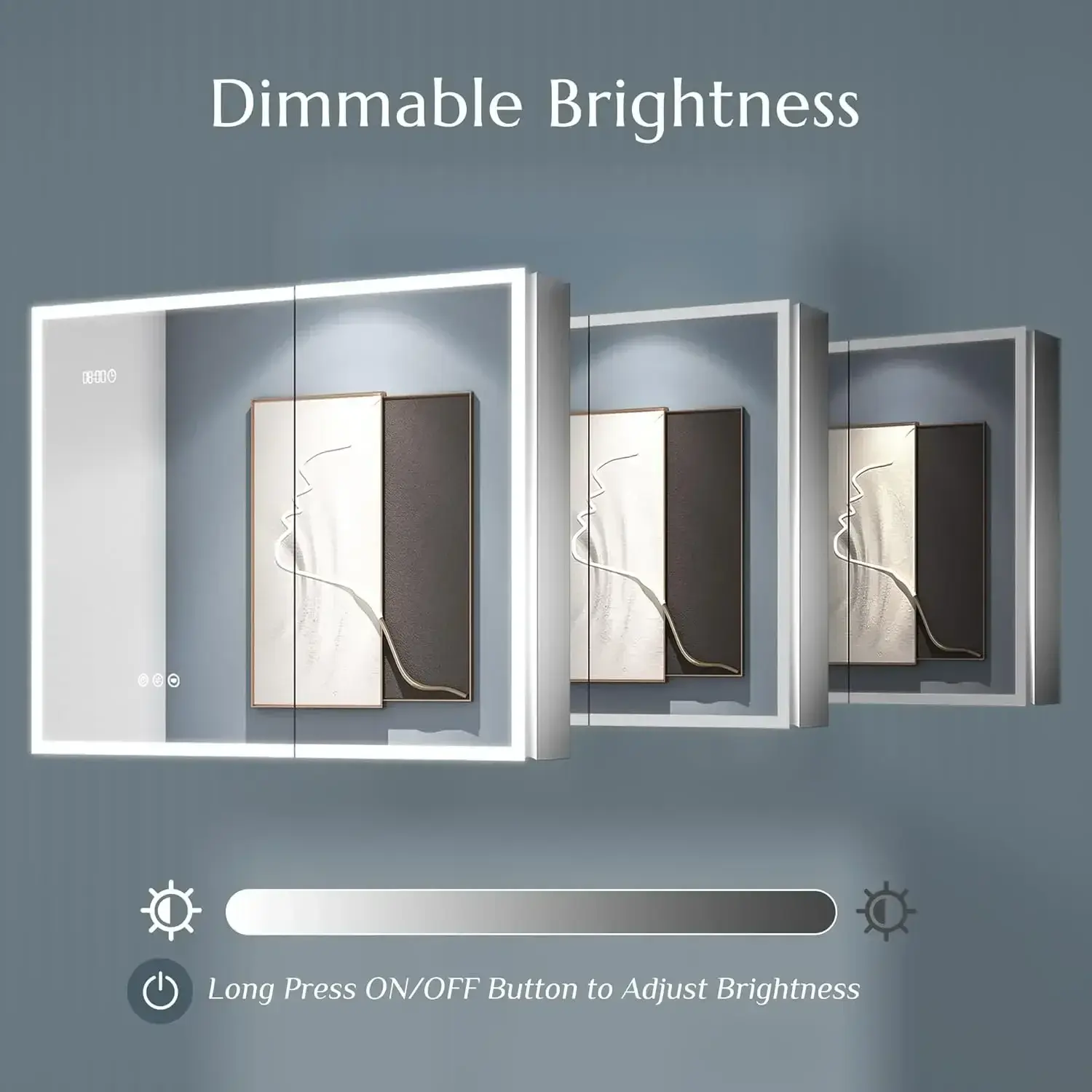 Lighted Medicine Cabinet with Mirror, 2 Door Bathroom Mirror Cabinet with 2 Outlets & USB Ports, Defogger, Dimmer, Clock & Temp