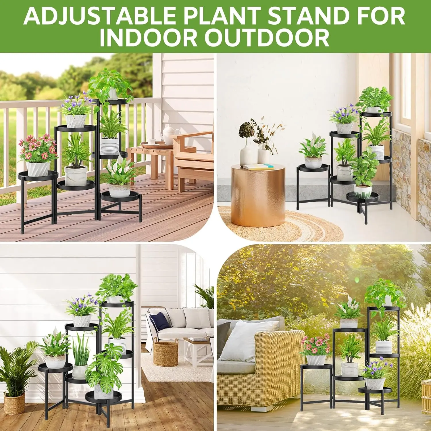 6 Tier Large Plant Stand Indoor with 10 Inch Wide Tray,Tiered Corner Metal Outdoor Flower Display Holder Shelf,Folding Tall Rack