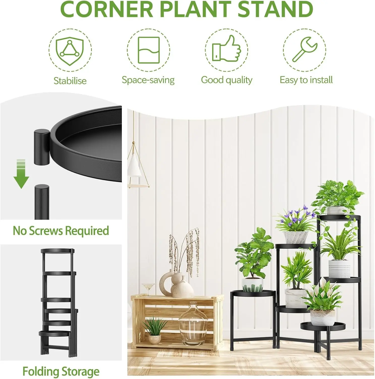 6 Tier Large Plant Stand Indoor with 10 Inch Wide Tray,Tiered Corner Metal Outdoor Flower Display Holder Shelf,Folding Tall Rack