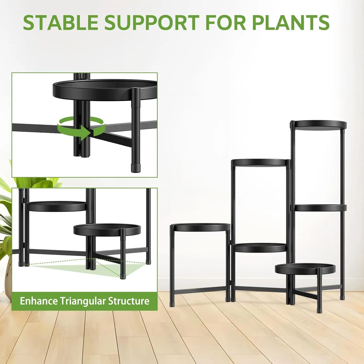 6 Tier Large Plant Stand Indoor with 10 Inch Wide Tray,Tiered Corner Metal Outdoor Flower Display Holder Shelf,Folding Tall Rack