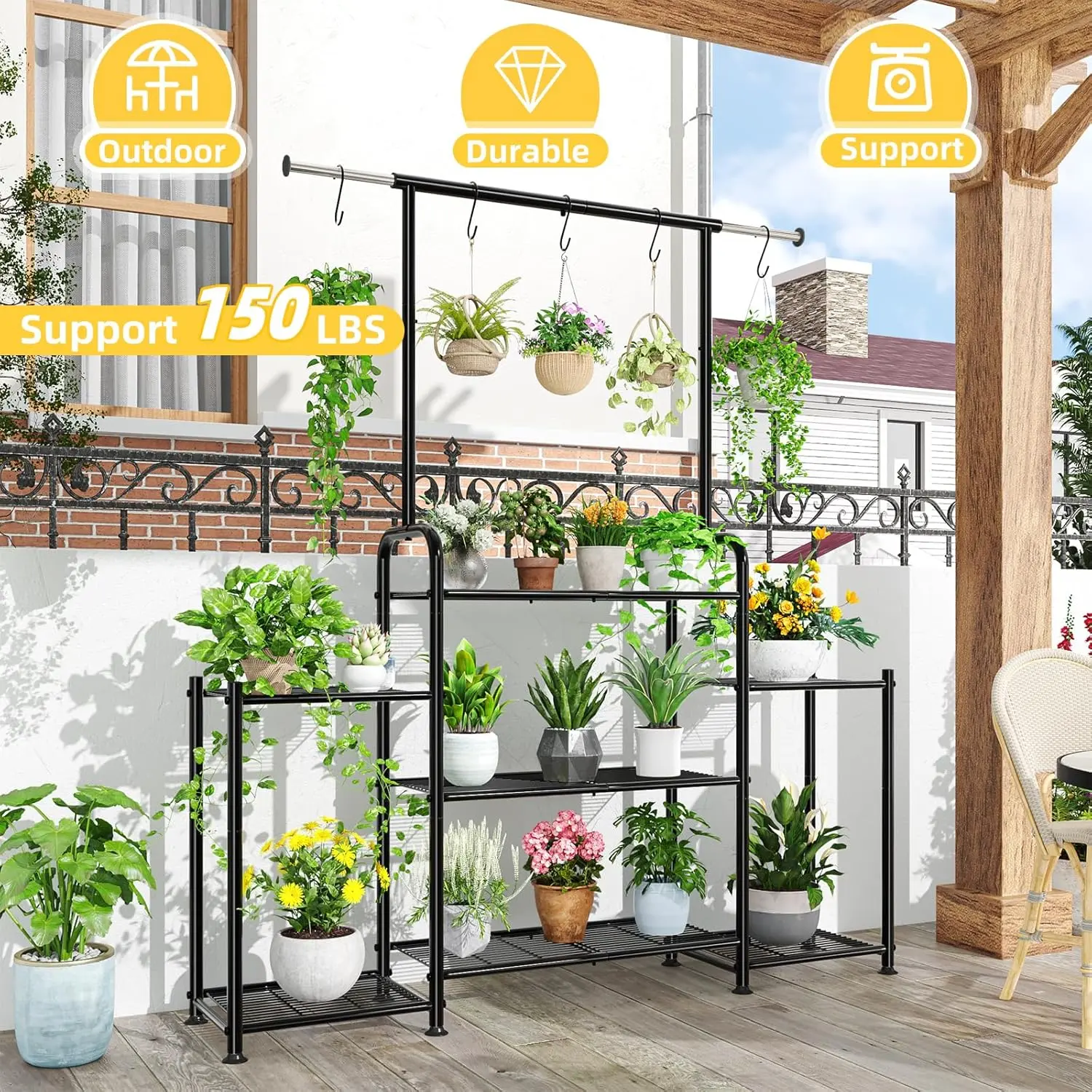 Plant Stand Indoor Outdoor,Metal 3 Tier Tall Hanging Plant Shelf for Multiple Flower Planter Large Heavy Duty Ladder Plant Holde