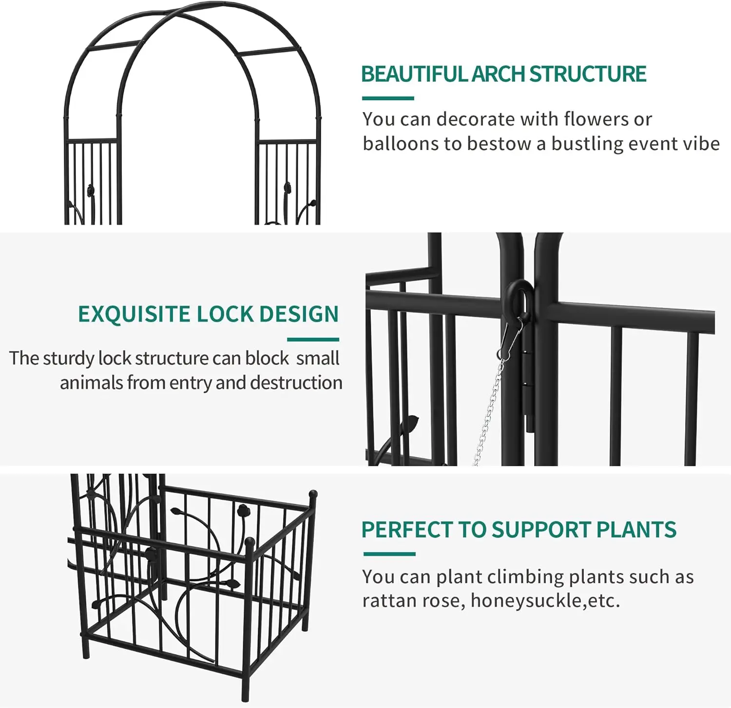 Garden Arbor with Gate and Planter Boxes, 87IN Wedding Arches for Ceremony, Metal Garden Arch for Climbing Plants Outdoor