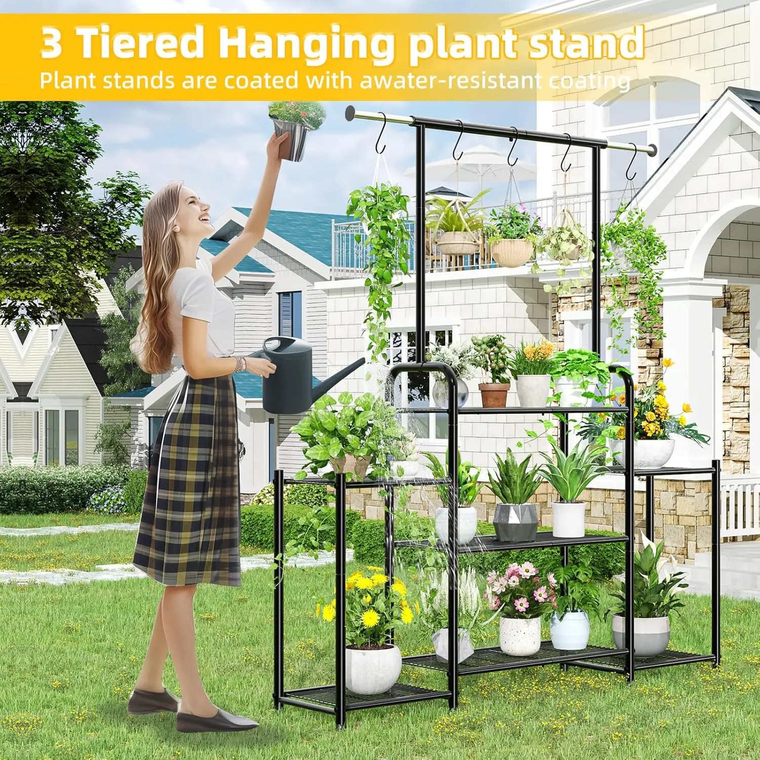 Plant Stand Indoor Outdoor,Metal 3 Tier Tall Hanging Plant Shelf for Multiple Flower Planter Large Heavy Duty Ladder Plant Holde