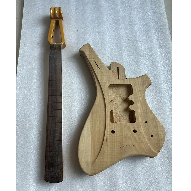 1 Set Unfinished DIY Electric guitar Fretless Bird Eyes Maple Neck and Body Customized Special Shape Guitar parts Need to Cut