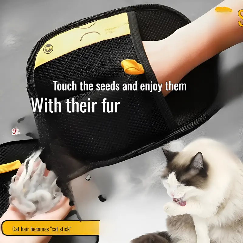 Pet Static Hair Removal Gloves  Pet Hair Removal Gloves Dual Brush Static-Free Cat Hair Cleaning Tool Efficient Hair Stripping M