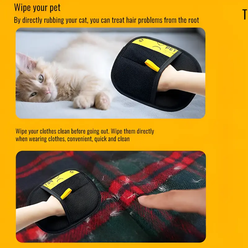 Pet Static Hair Removal Gloves  Pet Hair Removal Gloves Dual Brush Static-Free Cat Hair Cleaning Tool Efficient Hair Stripping M