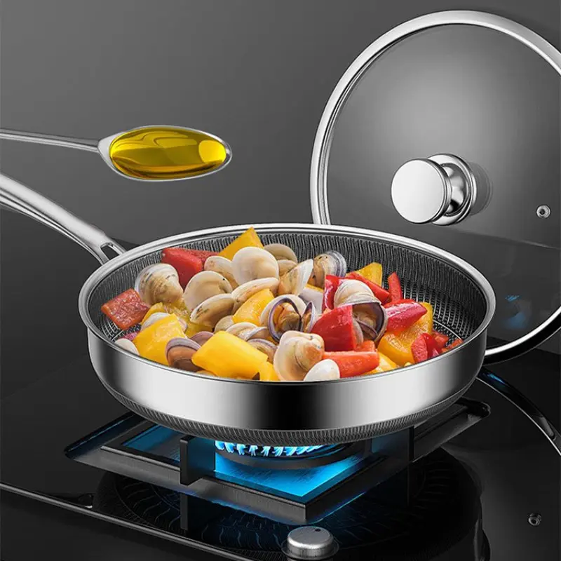 Stainless Steel Frying Pan Non-stick Home Honeycomb Pancake Omelet Pan Multi-functional Steak Wok