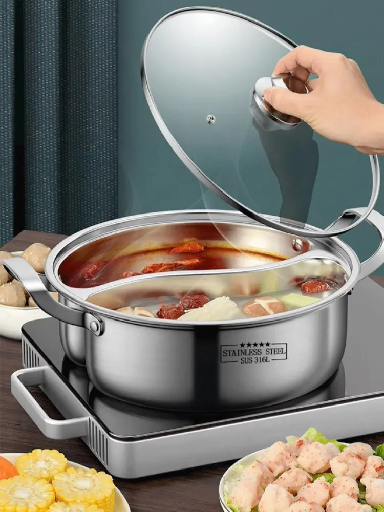 Household Yuanyang pot stainless steel thickened divided doubleear soup pot