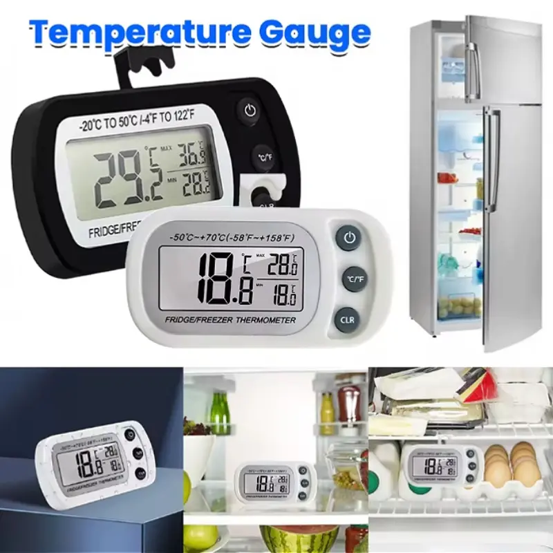 Digital Freezer Room Thermometer Max/Min Record Waterproof Fridge Thermometer Magnetic Back& Hook for Kitchen Home Restaurant