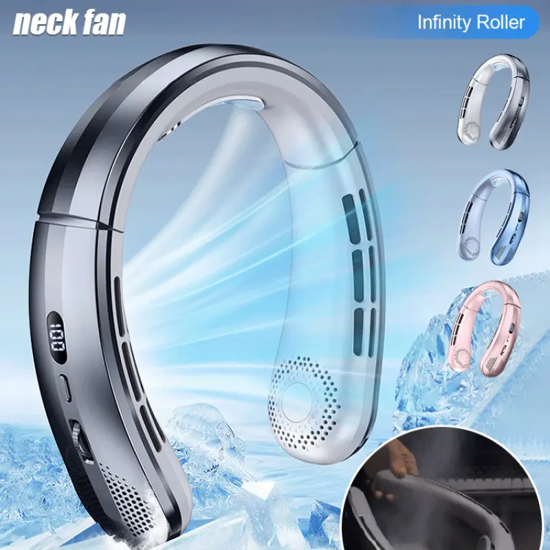Hanging Neck Fan  Portable Mini Hanging Neck Fan Digital Display Power Bladeless Fan Neckband Air Cooler USB Rechargeable Fan