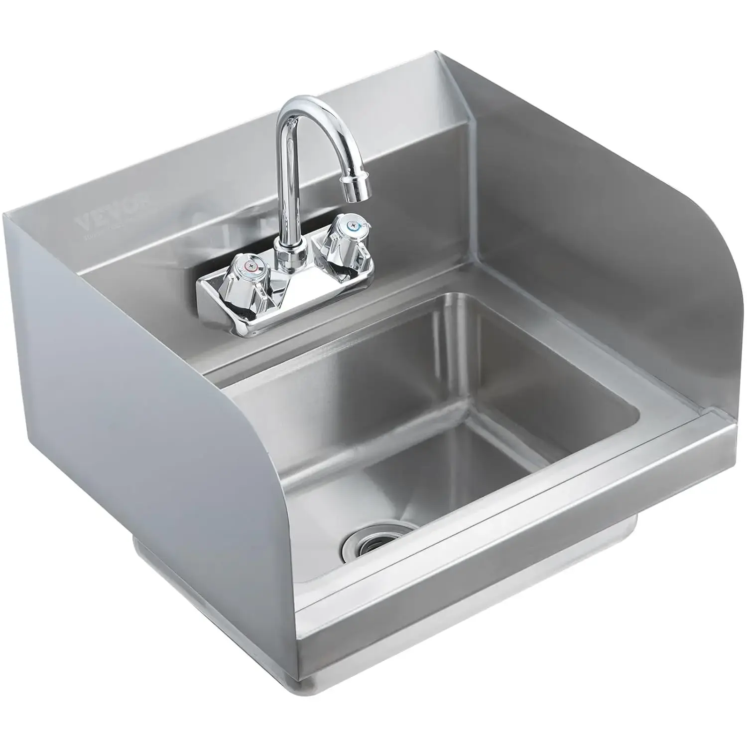 Commercial Hand Sink with Faucet and Side Splash, NSF Stainless Steel Sink for Washing, Small Hand Washing Sink