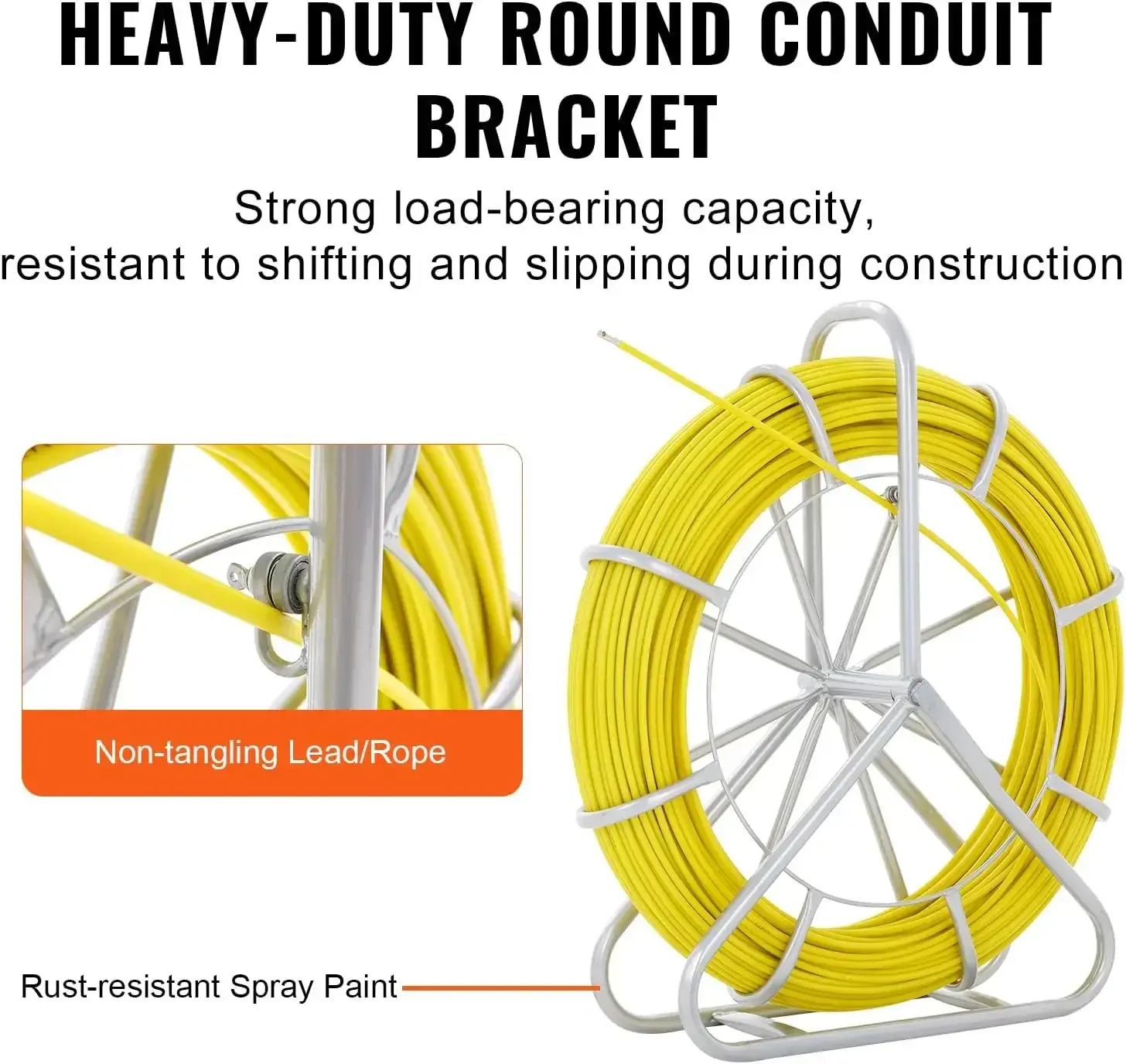 Fish Tape Fiberglass, 1/4 in, Electrical Fish Tape 425ft, Duct Rodder Fishtape Wire Puller with Steel Reel Stand 6MM x 130M
