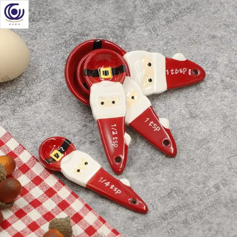 A variety of 3D hand-painted ceramic measuring cups, measuring spoons, baking DIY cakes for home use