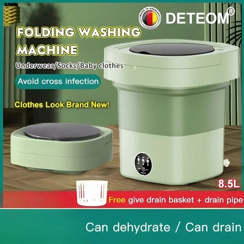 8.5L  Foldable Washing Machine Mini Socks Underwear Panties Washing Machine  with Spin Dryer Bucket for Clothes Travel