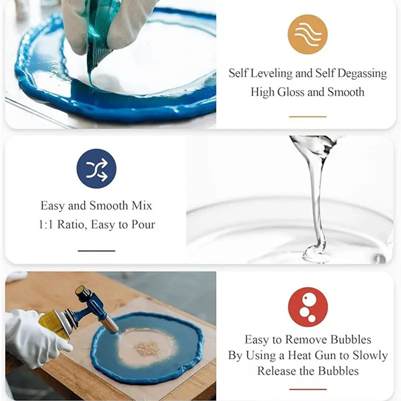 Crystal Clear Epoxy Resin Kit Casting And Coating For Table Tops Art Jewelry Projects DIY Tumbler Crafts Molds Mix 1:1 Ratio