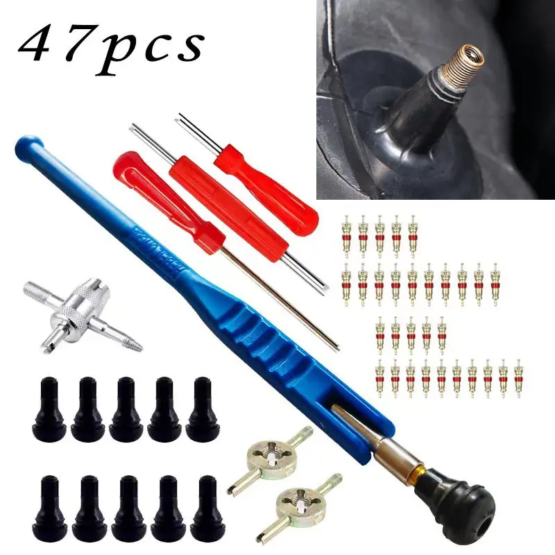47pcs/Set TR412 Rubber Tire Valve Core Installation Tools Motorcycle Tire Valve Repair Removal Tool Kits Wheel Accessories