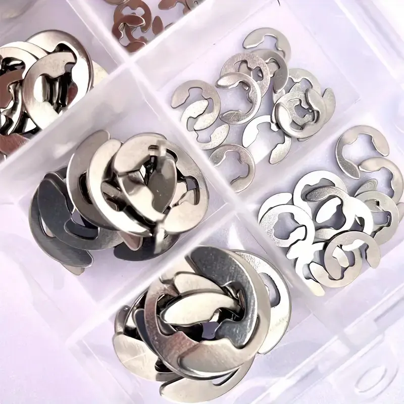 120pcs Stainless Steel Split Ring M1.5-M10 E-type Snap Spring Automotive Fasteners With Box Hand Tools For Safety Fixing
