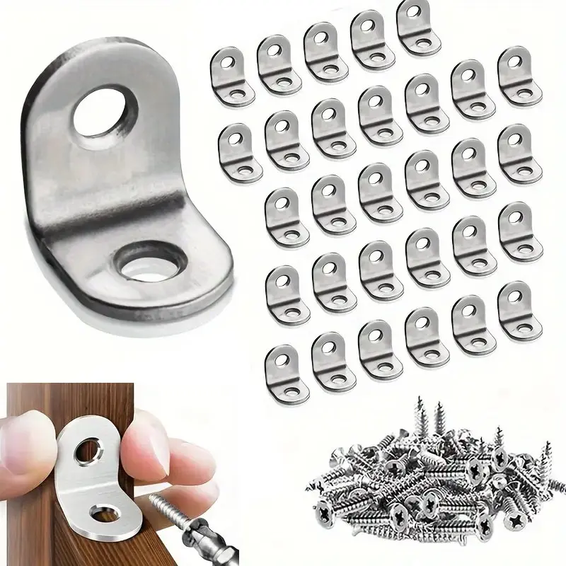 10/20/50pcs Stainless Stee L Bracket Corner Braces Joint Right Angle Bracket Fastener L-shaped Joints Support Bracket With Screw
