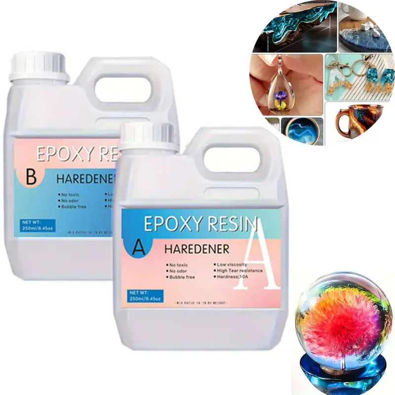 Clear Epoxy Resin Kit 16.9oz Bubble-Free Fast Cure Low Odor Casting Resin For DIY Art Jewelry Tabletop Wood And Mold Crafts