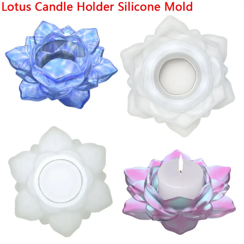 1pc Lotus Flower Candle Holder Silicone Mold Creative Storage Crystal Epoxy Resin Casting Kit For DIY Crafts And Home Decor