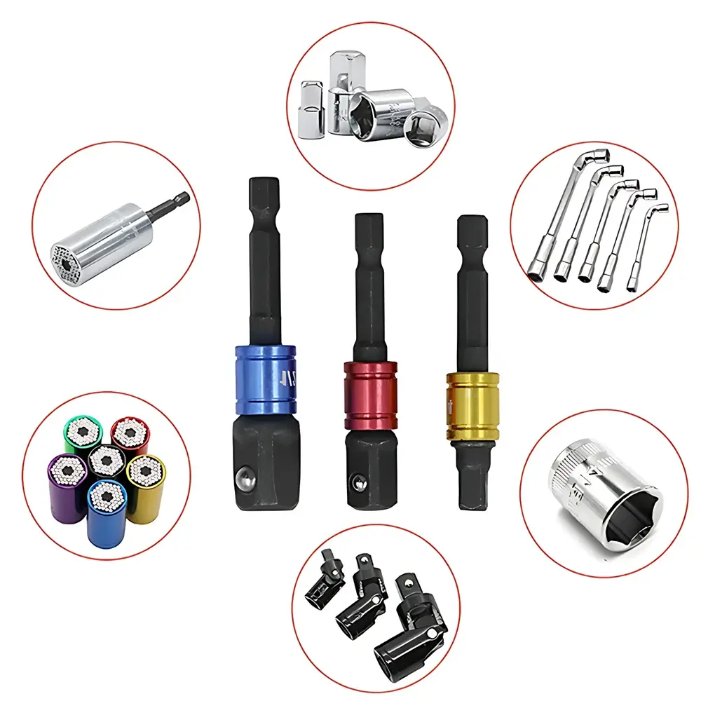 Impact Driver Socket Extension Adapter Extended Converter Power Drill Hex To High Speed Nut Male Square Wrench tools 1/4 3/8 1/2