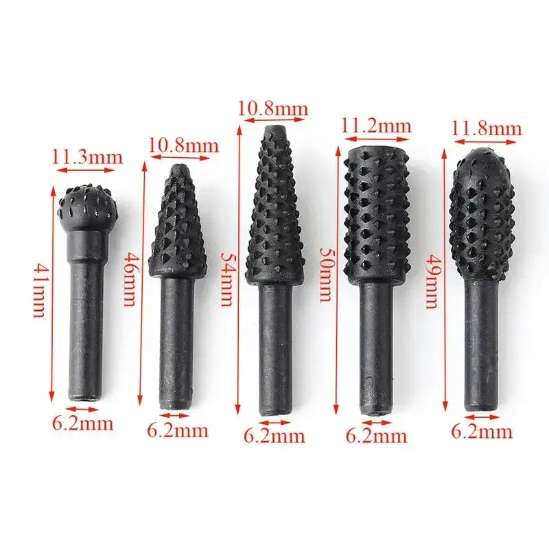 5pcs Rasp File Drill Bits Rasp Set Drill Grinder Drill Rasp For Woodworking Carving Tool 1/4" Round Shank Rotary Burr Set