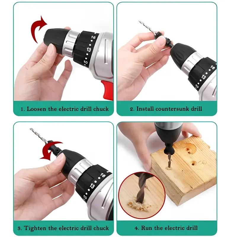 5PCS Woodworking Countersunk Head Drill Bit Set HSS Chamfering Reaming Tools Hexagonal Handle Detachable Countersunk Drill Bits