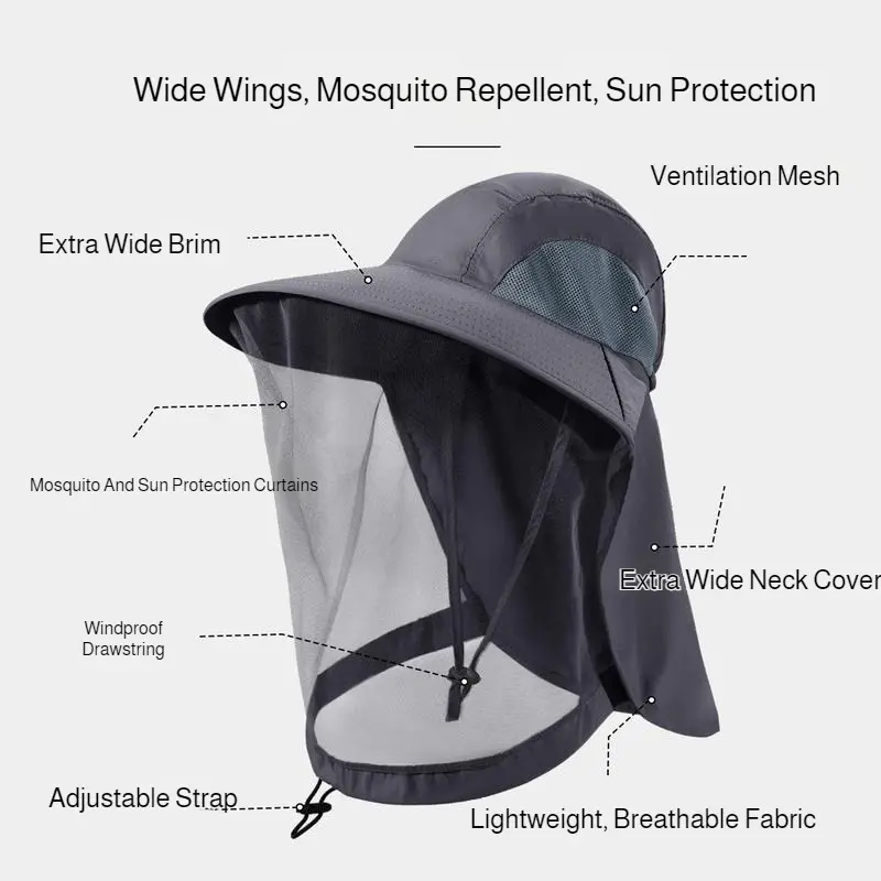 Outdoor Anti-mosquito Mask Sun Hat Mesh Night Fishing Hat Sun Protection Sun Hat Anti-mosquito Mountaineering Hat Breathable