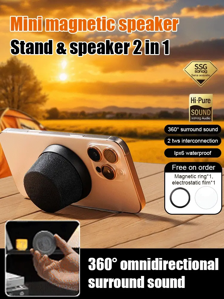 Magnetic Wireless Bluetooth Speaker Super Mini Portable Speaker Bluetooth 5.3 Model 40mm Driver Cell Phone Stand Wireless Speak