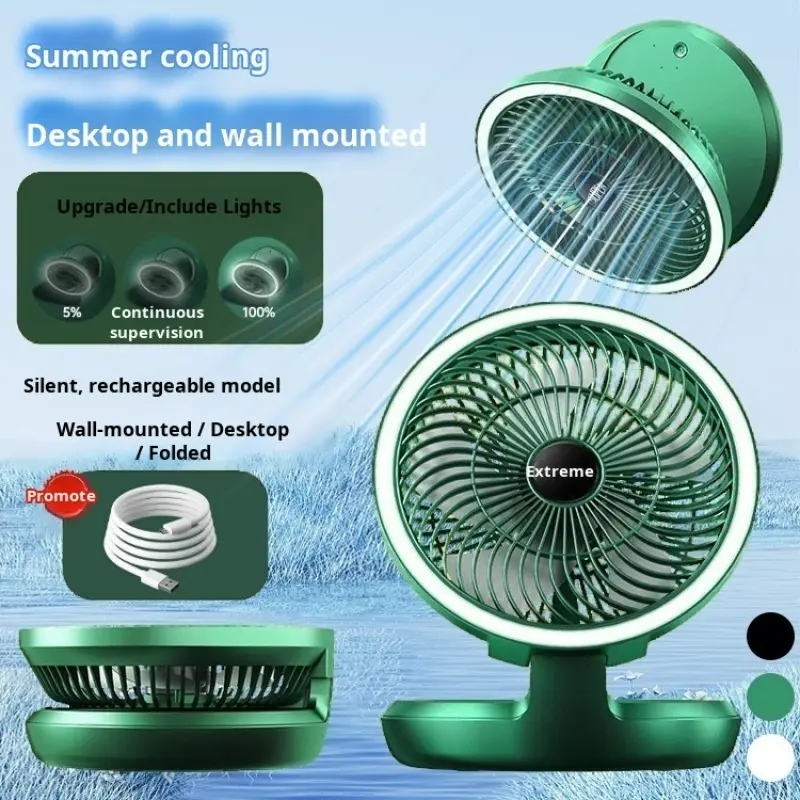 Desktop Wall Fan USB Charging Desktop Electric Fans Portable Mini Camping Fan Dual Use 3 Speed ​​​​Adjusted Night Light