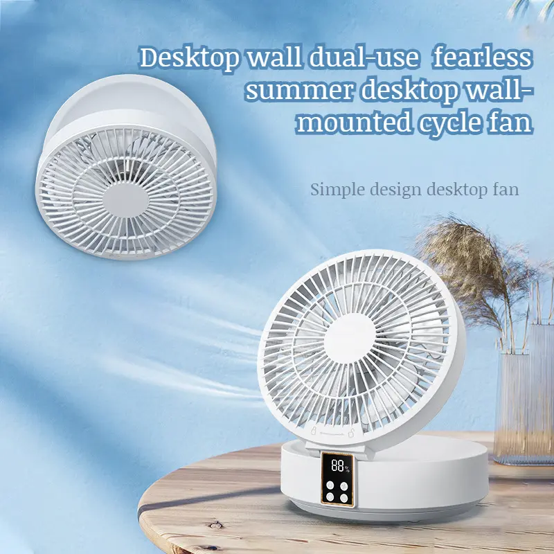 Digital Display Foldable Rotating Table Fan Remote Control Household USB High Wind Power Desktop Wall Mounted Fan Desktop Foldi