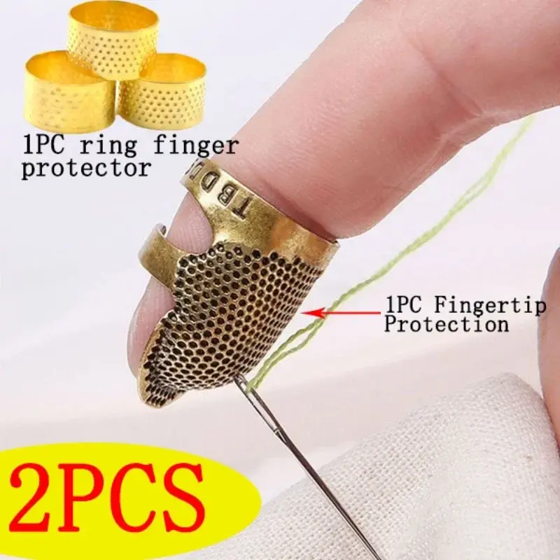 2PCS Retro Finger Protector Ring Handworking Needle Thimble Needles Craft Household DIY Sewing Tools Accessories