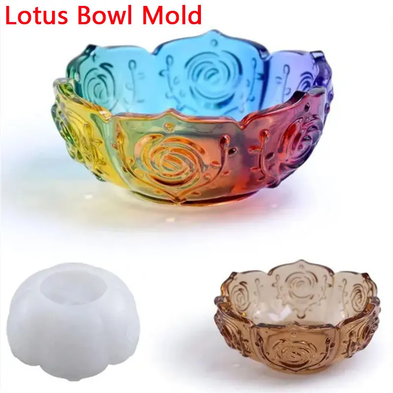 1pc Epoxy Resin Silicone Mold Lotus Bowl Mold Candle Holder Flower Pot Mold For DIY Crafts Jewelry Storage Jar Home Decoration