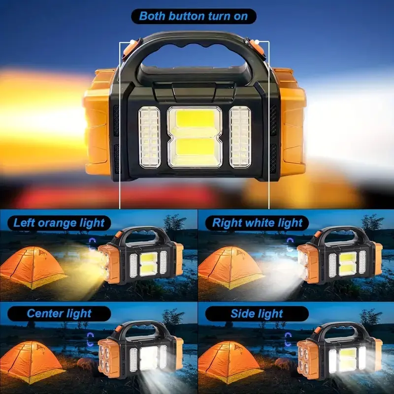 Portable Powerful Solar LED Flashlight With COB Work Lights USB Rechargeable Handheld 4-Modes Lighting Outdoor Solar Torch Light