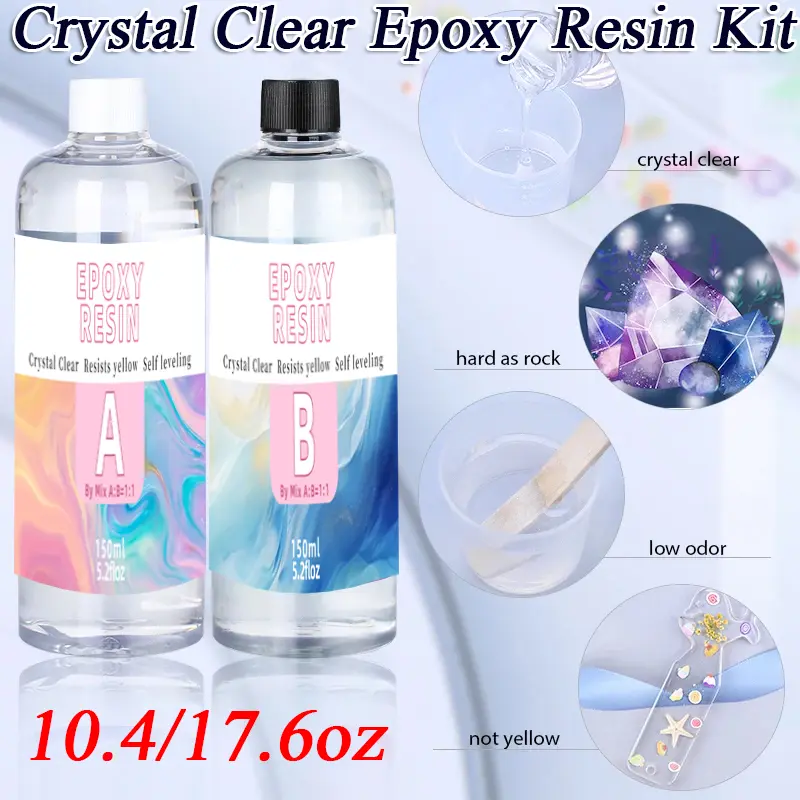 10.4/17.6oz AB Epoxy Resin Kit Heat Resistant Bubbles Free Non-Yellow Hard As Rock Crystal Clear Epoxy Resin For Coating & Craft