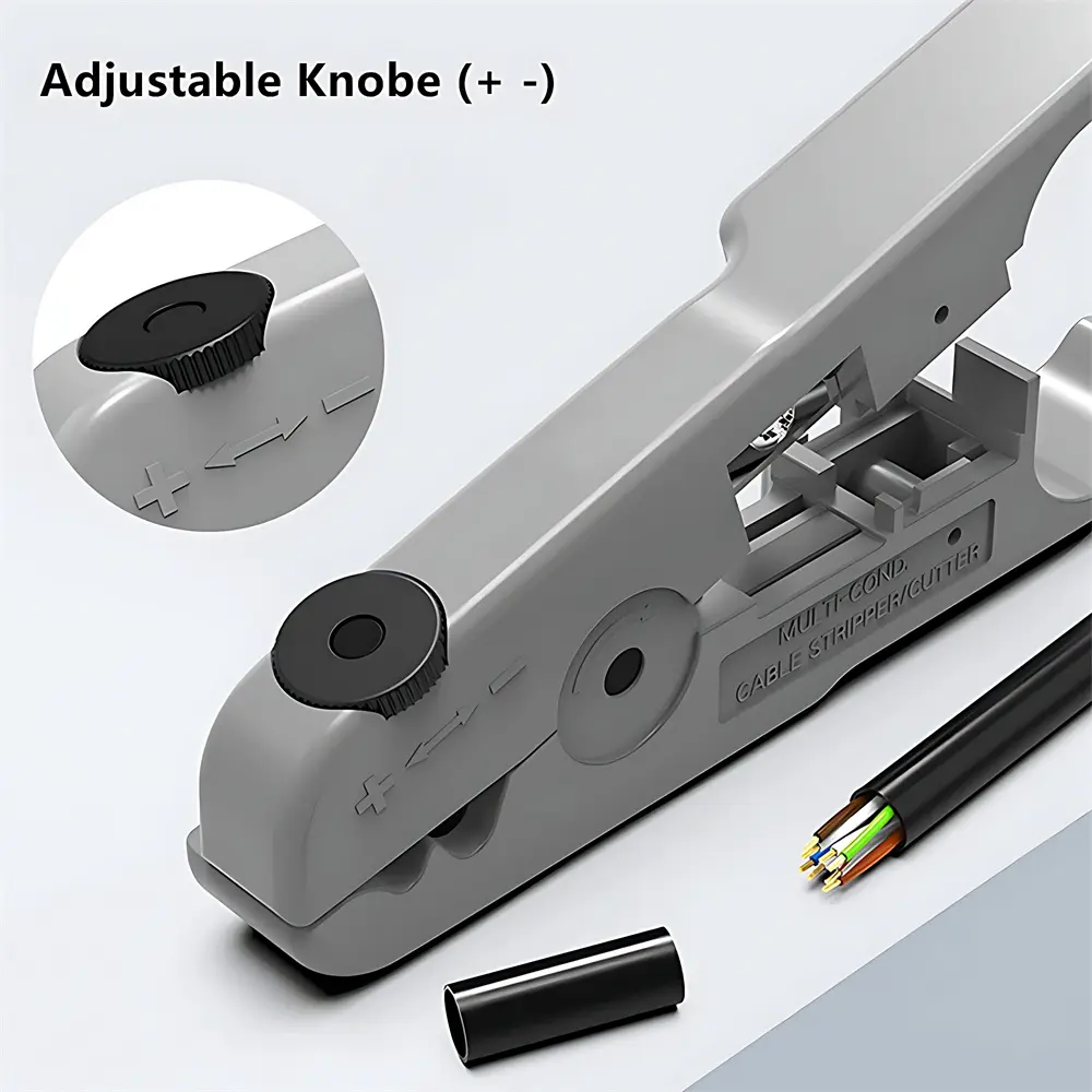 Cable Stripping and Cutting Tool Adjustable Knob for Ethernet Date Telephone and Coaxial Cables Round and Flat Wires