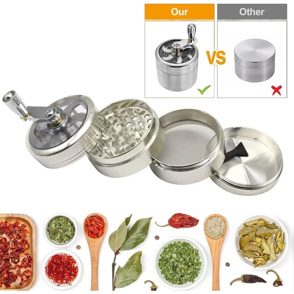 Hand Crank Tobacco Grinder Pollinator Manual Spice Mills 4 Layers Smoke Grass Crusher Muller Smoking Accessories