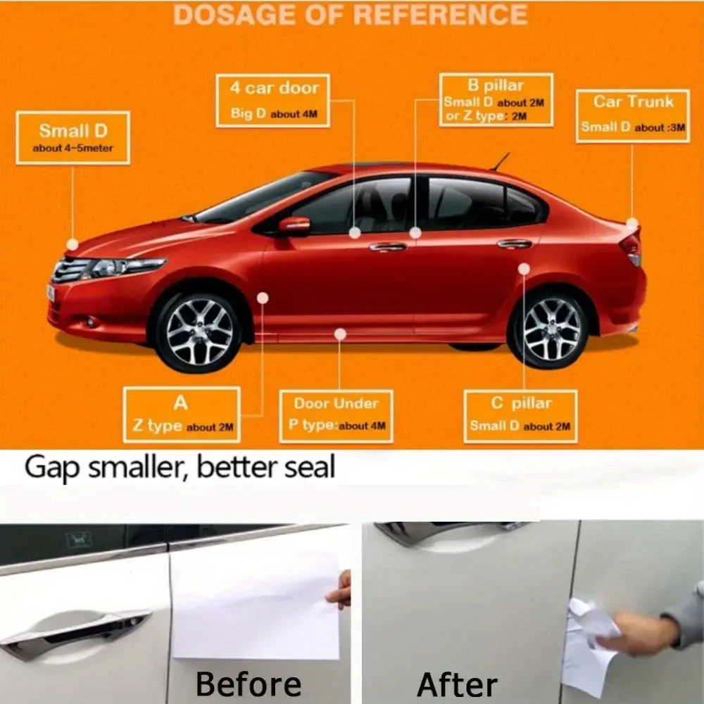 P Z D shape type 2 Meters Car Door Seal Strip EPDM Rubber Noise Insulation Sealing strip Door insulation tape