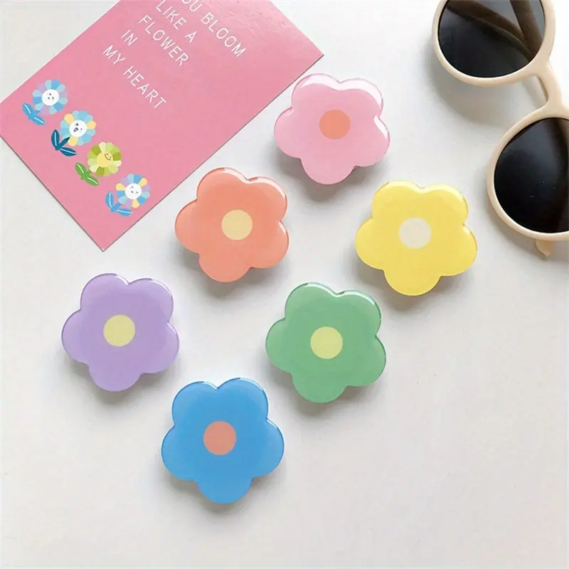 Korea Cute Glossy Colorful Flowers Phone Grip Tok Griptok Holder Ring For iPhone 14 Accessories Lovely Phone Stand Socket Holder